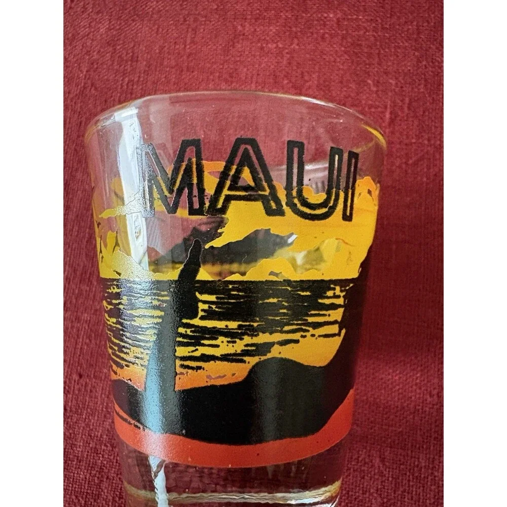 Vintage 1980s/1990s Libbey Maui Souvenir Shot Glass Surfer Girls Hawaii Beach